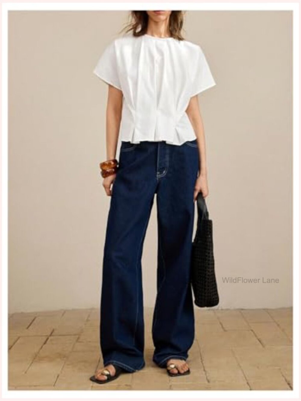 Pleated Ruffle Blouse Top Short Sleeve Dressy Crewneck Summer Shirt - Picture 5 of 5